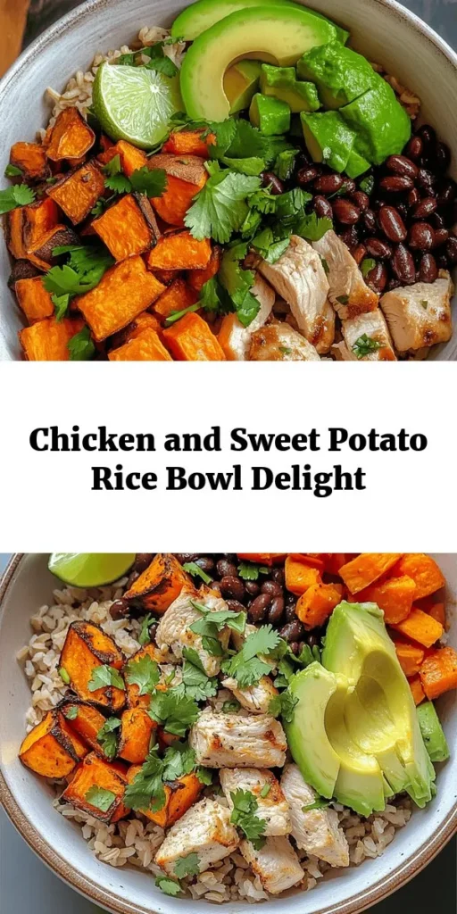 Elevate your dinner game with this flavorful Chicken and Sweet Potato Rice Bowl! Packed with nutritious ingredients like brown rice, tender chicken, roasted sweet potatoes, and vibrant vegetables, this dish is both wholesome and satisfying. Top it with creamy avocado and fresh cilantro for added taste. Perfect for meal prep or a cozy family dinner. Enjoy a burst of flavor with every bite and serve with a wedge of lime for a zesty finish!