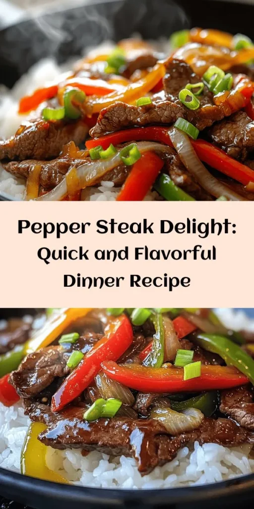 Savor the flavors of this Sizzling Pepper Steak Delight! This easy recipe features tender flank steak marinated in soy and oyster sauce, then seared for a delicious finish. Quick to prepare, you’ll stir-fry colorful veggies like bell peppers and onions with garlic and ginger for an extra kick. In under an hour, you'll have a mouthwatering meal served over rice or noodles. Perfect for weeknight dinners or impressing guests!