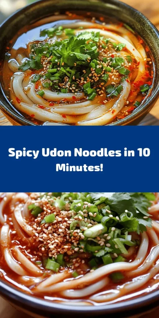 Indulge in the bold flavors of Spicy Bliss Udon Noodles! This quick and easy recipe combines fresh or dried udon noodles with a zesty chili oil sauce, garlic, ginger, and green onions for a tantalizing dish ready in just 10 minutes. Perfect for a cozy dinner or a quick lunch, these noodles are garnished with toasted sesame seeds and cilantro for an extra pop of flavor. Dive into a bowl of spicy goodness today!