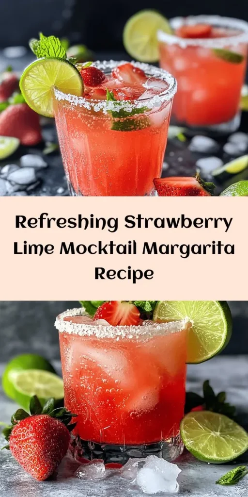 Beat the summer heat with this delightful Strawberry Lime Mocktail Margarita! Made with fresh strawberries, zesty lime juice, and a touch of honey or agave syrup for sweetness, this refreshing drink is a fizzy treat perfect for any occasion. Serve it over ice and garnish with lime wedges and mint leaves for a burst of color. Whether it’s a family gathering or a relaxing evening, this mocktail is a simple and tasty way to cool off and enjoy. Perfect for sharing!
