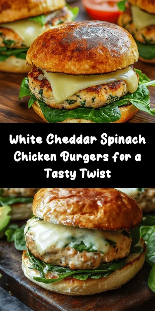 Indulge in these delicious White Cheddar & Spinach Chicken Burgers, a perfect twist on a classic! Juicy ground chicken is combined with fresh spinach and creamy white cheddar for a flavorful bite. These easy-to-make burgers are ready in just 30 minutes and are ideal for a weeknight dinner or weekend BBQ. Serve them on toasted buns with your favorite toppings like avocado and tomato. A tasty and nutritious choice for the whole family!