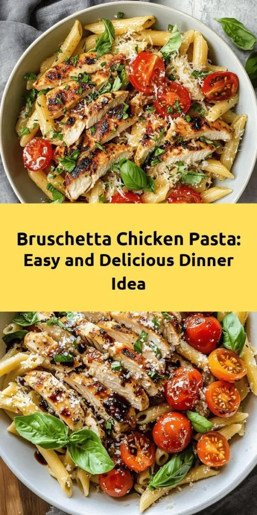 Elevate your dinner game with this vibrant Bruschetta Chicken Pasta! Perfectly cooked penne pasta is combined with juicy chicken, zesty cherry tomatoes, and fresh basil for an explosion of flavor. This easy recipe comes together in just 30 minutes, making it a fantastic weeknight meal. Topped with parmesan and a touch of balsamic vinegar, it’s sure to impress your family and friends. Enjoy a beautiful plate of summer flavors anytime!