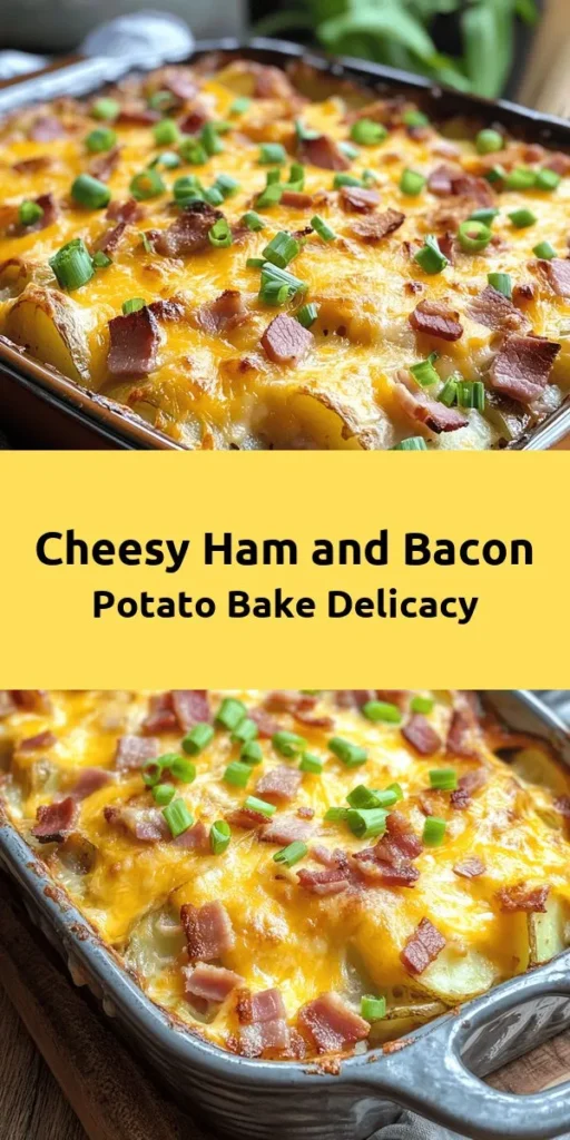 Indulge in the ultimate comfort food with these Ham & Bacon Cheesy Potatoes! Perfect for family gatherings or cozy dinners, this recipe combines tender russet potatoes, savory ham, and crispy bacon, all mixed in a creamy cheesy filling. Topped with sharp cheddar and optional breadcrumbs for that crunchy finish, these potatoes are baked to golden perfection. Serve warm and enjoy the deliciousness in every bite! Perfect for 6-8 servings.
