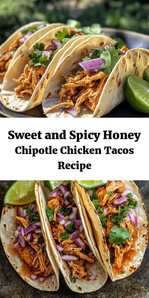 Savor the bold flavors of these Honey Chipotle Chicken Tacos! Tender shredded chicken thighs are marinated in a sweet and spicy blend of honey, chipotle chili powder, and spices, then cooked to perfection in a slow cooker or Instant Pot. Serve in warm tortillas and top with fresh cilantro, red onions, and a squeeze of lime for a delicious meal that's perfect for any occasion. Simple to make and bursting with flavor, these tacos will be a hit at your dinner table!