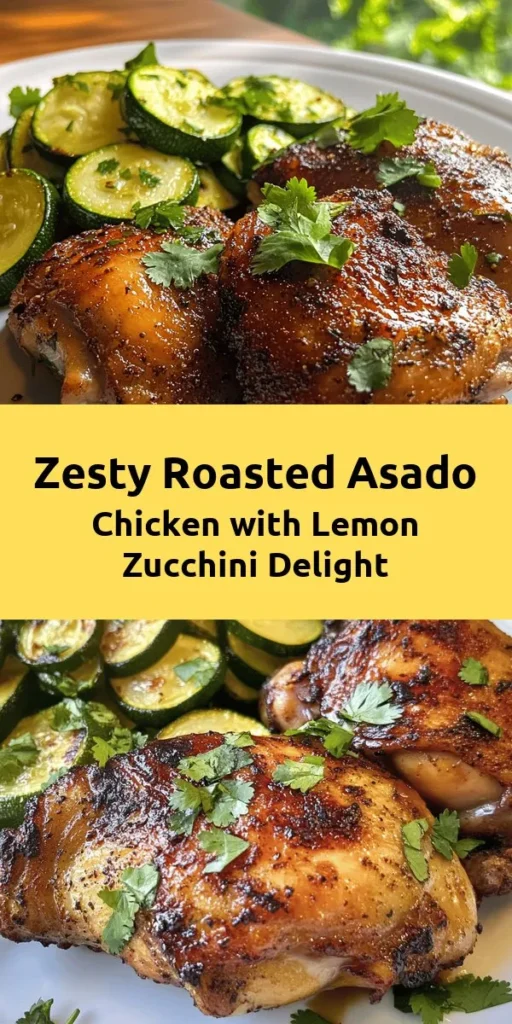 Elevate your dinner game with this mouthwatering Roasted Asado Chicken paired with vibrant Sautéed Lemon Zucchini! Juicy chicken thighs marinated in a flavorful mix of olive oil, soy sauce, and spices are roasted to perfection. Serve alongside zucchini sautéed with garlic and fresh lemon zest for a zesty kick. This easy recipe is not only delicious but also a feast for the eyes. Perfect for weeknight meals or impressing guests! Enjoy the flavors!