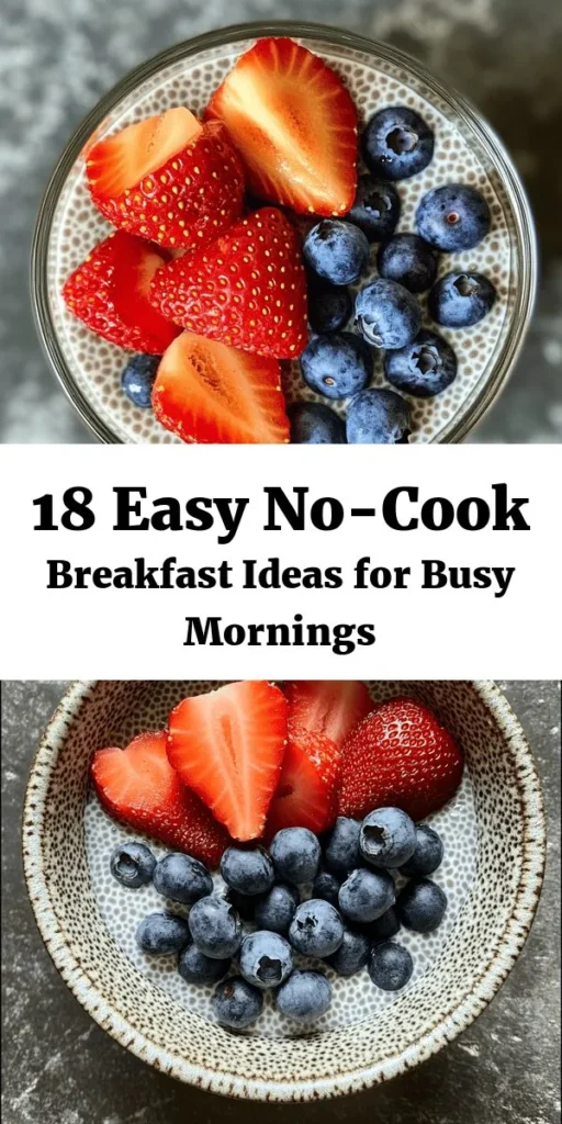 Start your day off right with 18 unique no-cook breakfast recipes that are both easy and delicious! From creamy overnight chia pudding to fruity yogurt parfaits and energizing avocado toast, there's something for everyone. Enjoy quick prep times and nutritious ingredients like fresh fruits, nuts, and wholesome grains. Perfect for busy mornings or a relaxed weekend brunch, these recipes will make breakfast a breeze. Dive into a healthy start today!